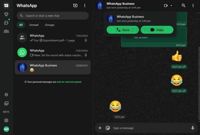 WhatsApp 网页版语音通话